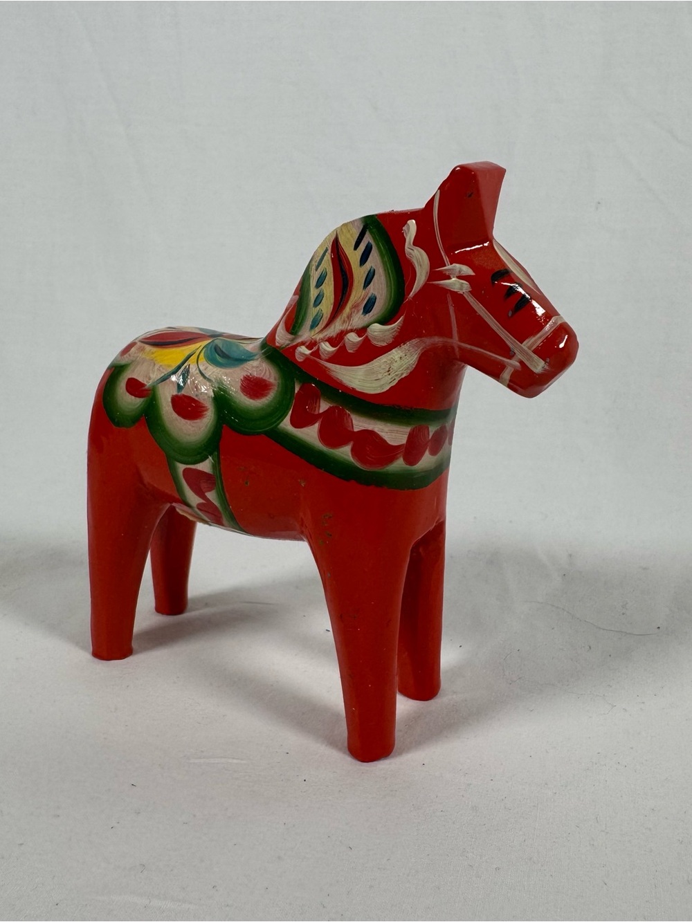 Vintage Swedish Dala Horse, Nils Olsson Hand Painted Red Wood Figurine 4"